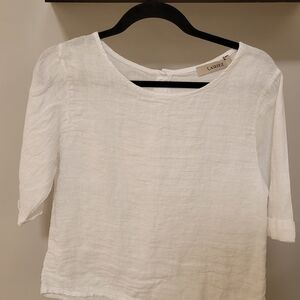 Women's Classic Short Sleeve Back Buttoned White Linen Blouse Suze Small